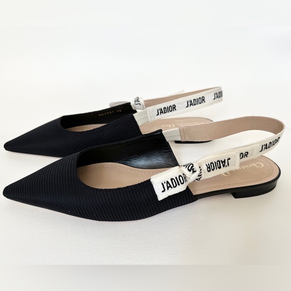 DIOR BLACK FABRIC AND RIBBON FLAT SLINGBACKS SIZE 42 - Picture 6 of 16